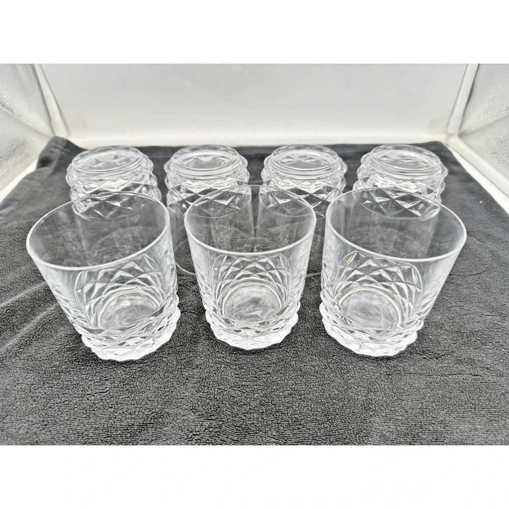 Lot of 7 Vintage Lead Crystal Diamond Cut Old Fashioned Rocks Glasses - Picture 4 of 14